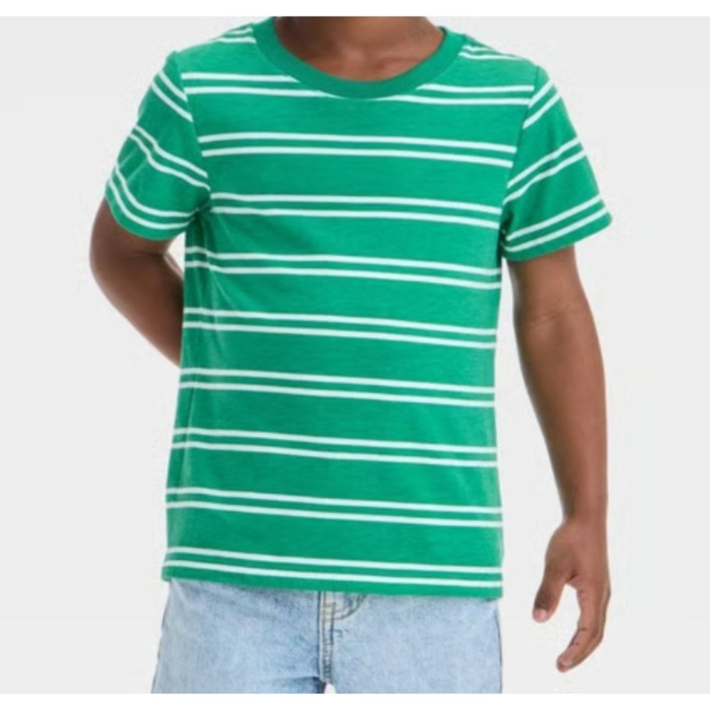 Cat & Jack Boys Green White Striped Short Sleeve T-Shirt size 2T
